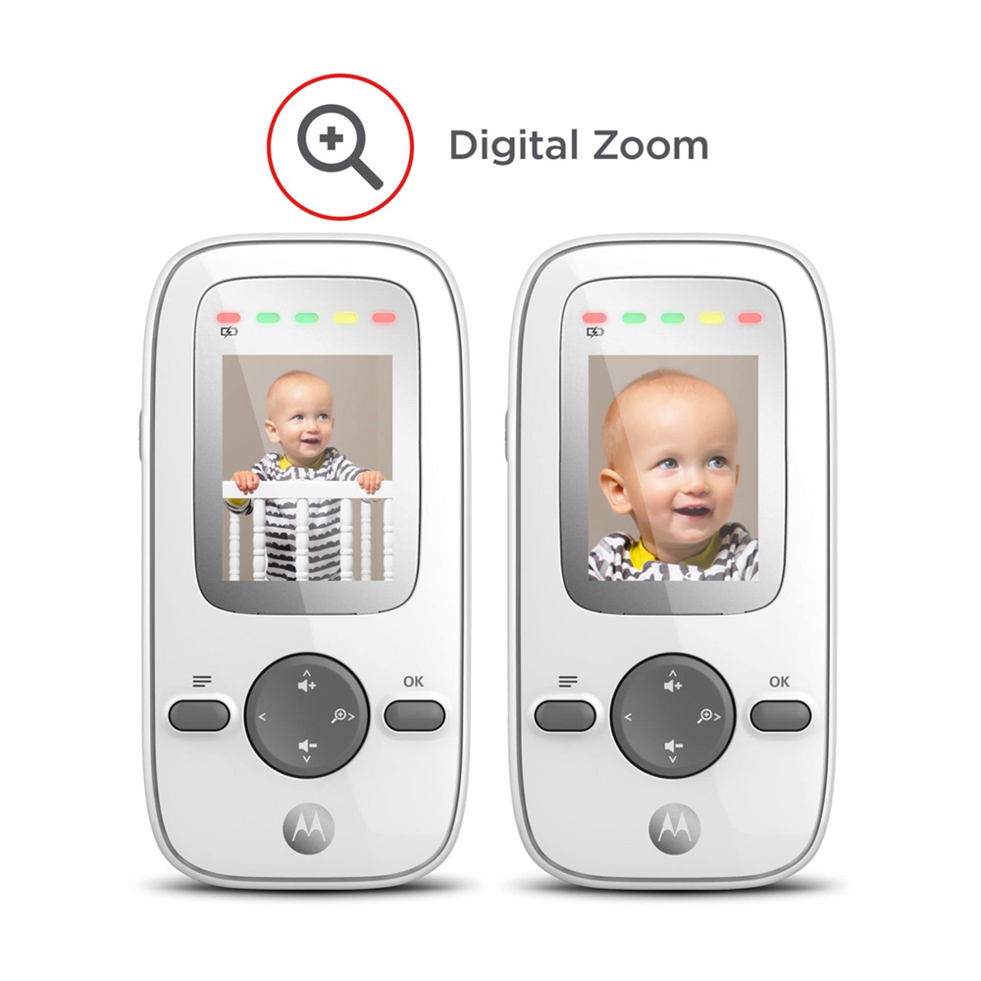 Motorola Nursery VM481 - elektroniczna niania wideo z przenośną jednostką rodzicielską, bardzo czułym mikrofonem, noktowizorem na podczerwień, zoomem cyfrowym, srebrna