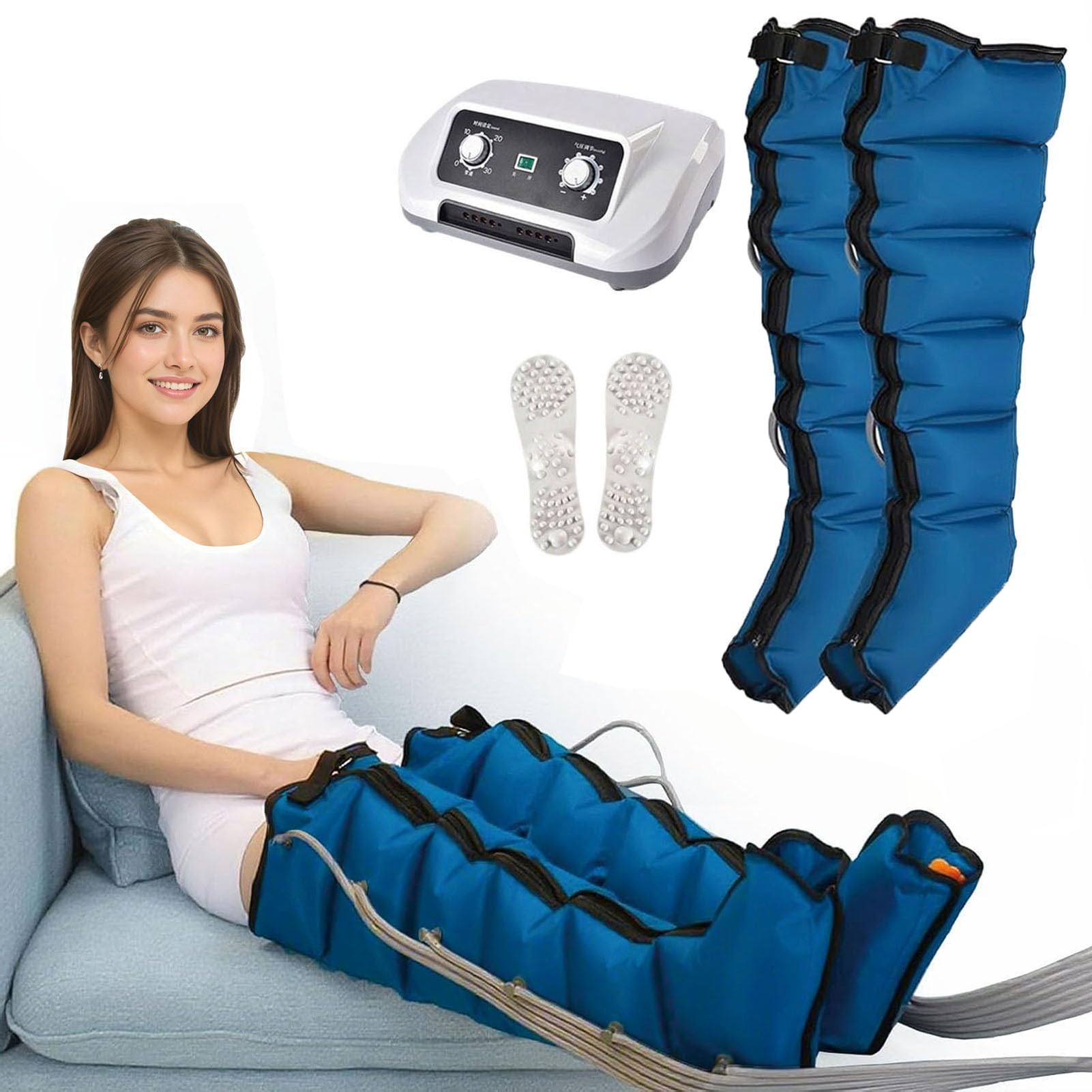 Lymphdrainage Gerät Beine und Bauch Bei Lipödem L︱Beinmassagegerät Für Die Lymphdrainage︱Kompression Recovery Boots 6 Kammern Für Durchblutung & Schmerzlinderung (Blau Beine, L)