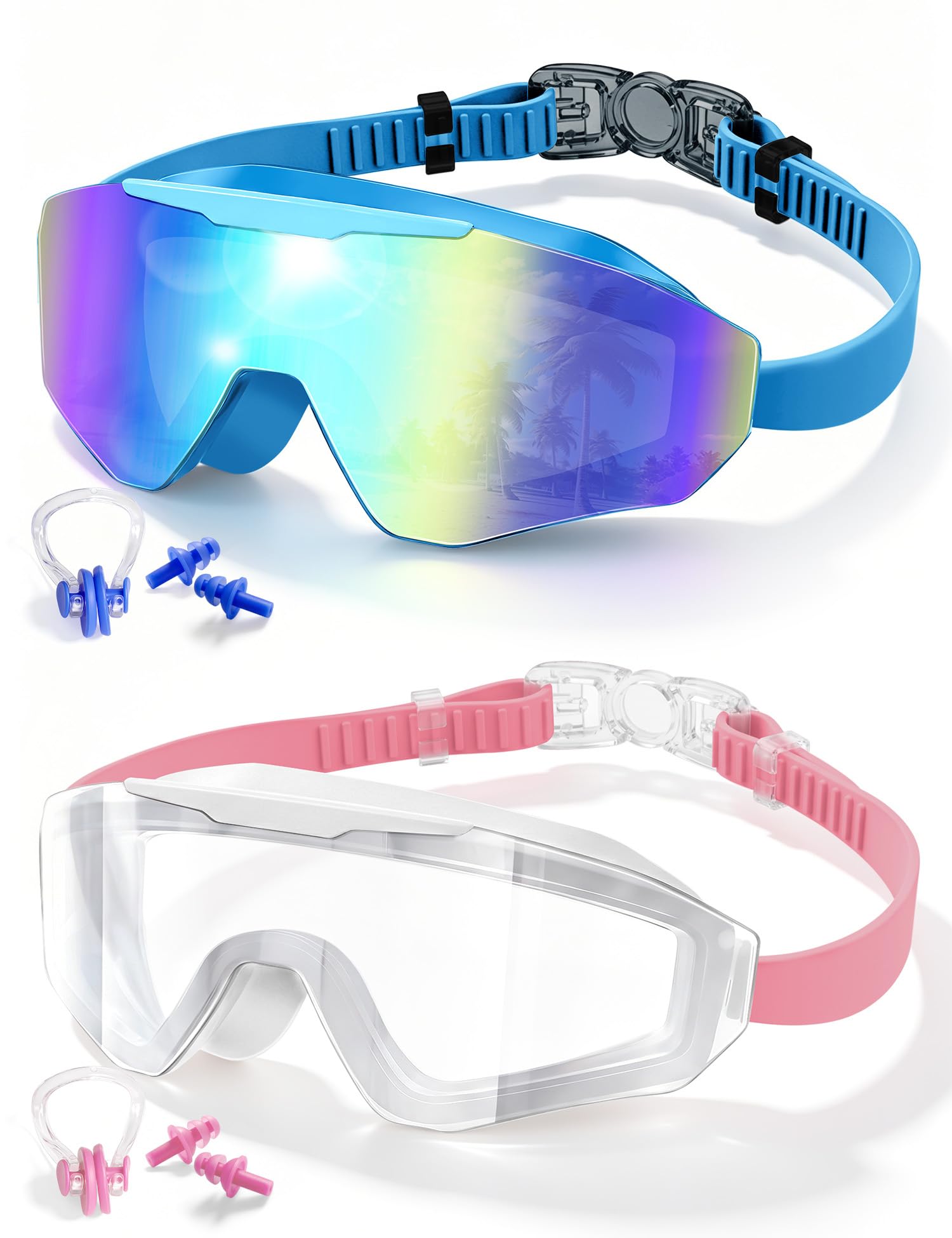 Swim Goggles for Kids 6-16,2 Pack Childrens Goggles Swimming Anti-Fog Lens