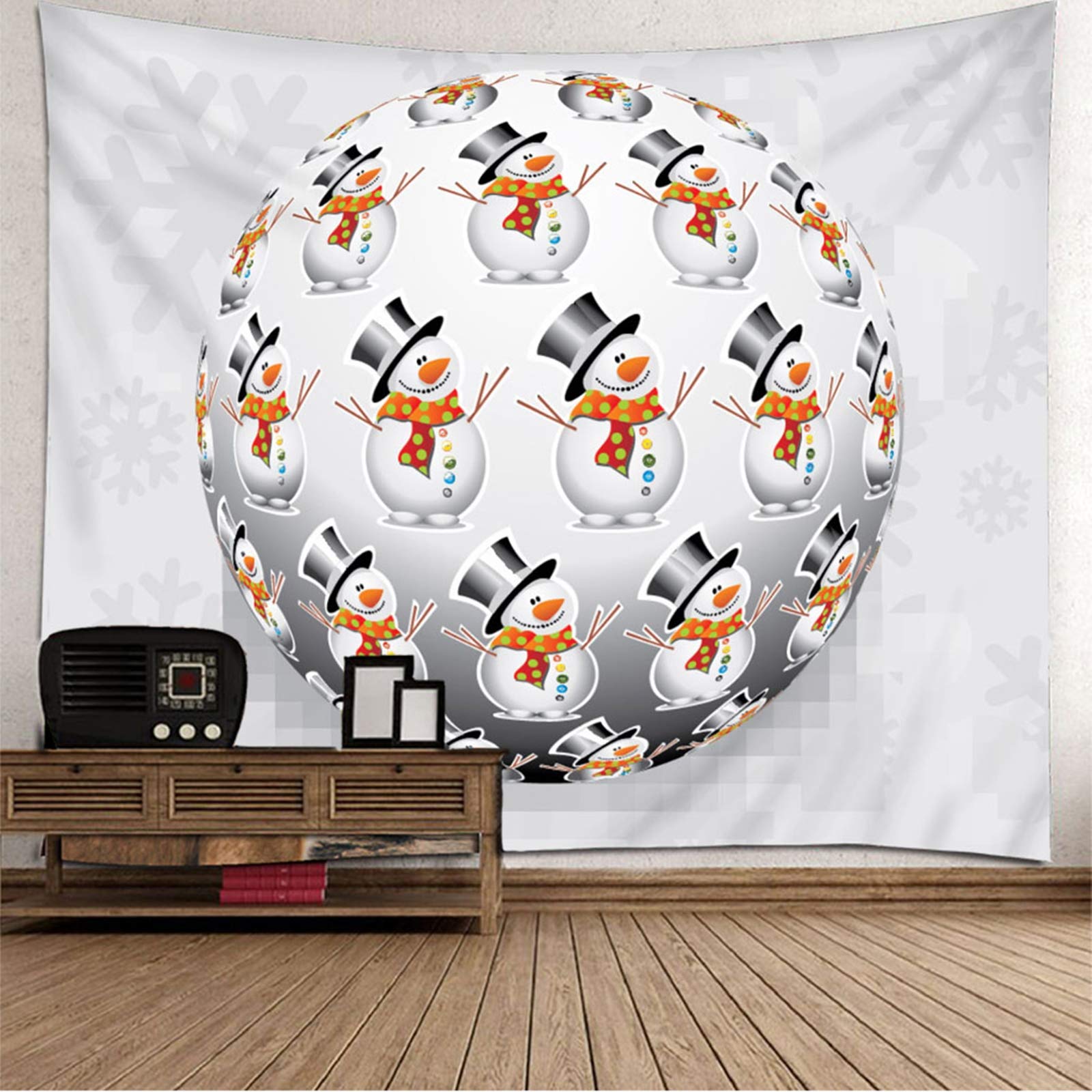 Tapiz Tela 3D, Decoracion Navidad Muñeco de Nieve Bola Redonda y Copo de Nieve Gris Poliéster Tapiz Pared Decoration 260X240cm