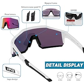 KAPVOE Polarized Cycling Glasses with 4 Interchangeable Lenses TR90 Sports Sunglasses Women Men Running MTB Bike Bicycle Accessories 10 Red White