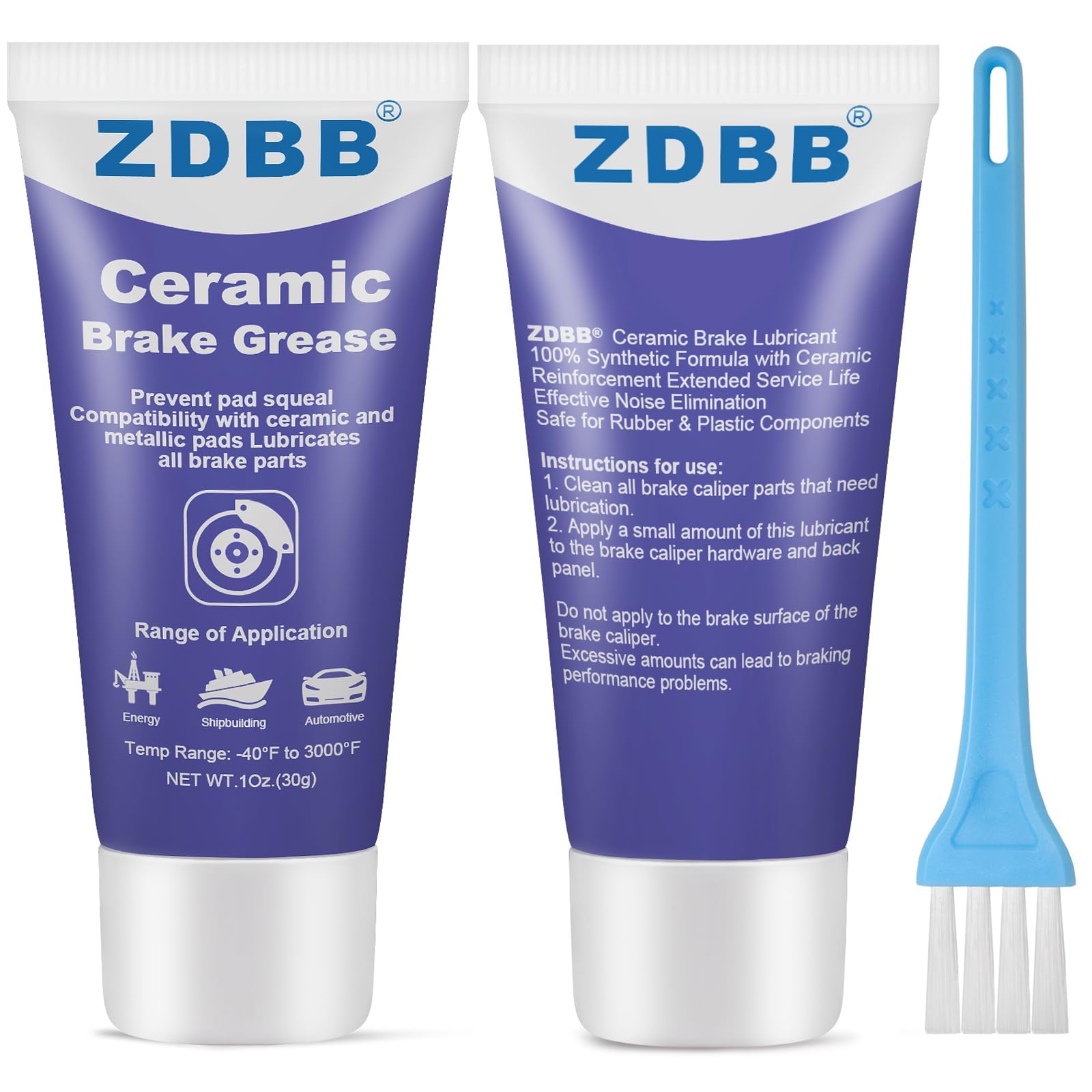 ZDBB セラミックグリース ブレーキパッド・キャリパー専用 超耐熱性(1648℃相当) 防錆・防かじり・鳴き防止を実現 ブレーキシステム全体用グリス 28g（1オンス）、2個パック。