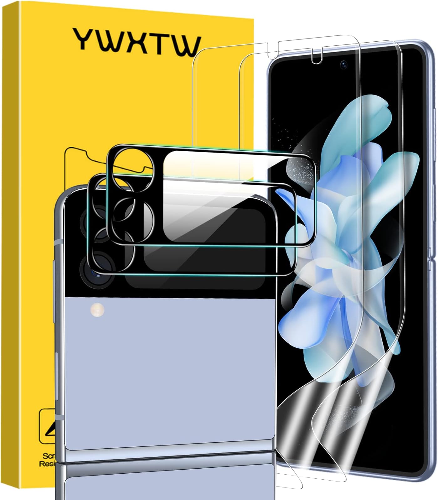 YWXTW [2+2 Pack] for Samsung Galaxy Z Flip 4 5G EPU Screen Protector + Camera Lens Protector Tempered Glass, Upgraded Ultra-Thin High Definition Clear Full Coverage Case Friendly