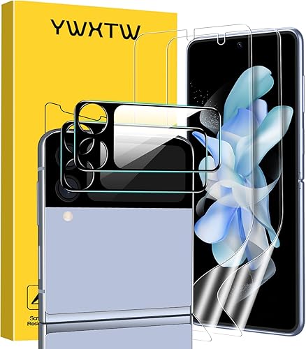 YWXTW [Paquete de 2+2] para Samsung Galaxy Z Flip 4 5G EPU protector de pantalla + protector de lente de cámara de vidrio templado, ultrafino