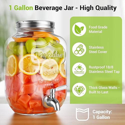 Miniatura 3 de defway Dispensador de bebidas de vidrio para fiesta, dispensador de bebidas de vidrio de 1 galón con infusor de frutas