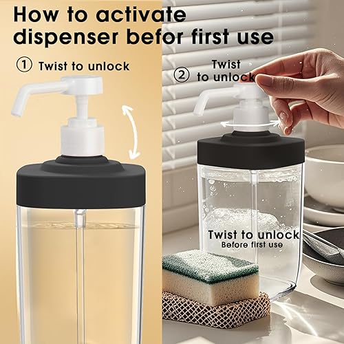 Miniatura 5 de Dispensador de jabón transparente con bomba a prueba de óxido, dispensador de jabón de plástico para manos para cocina y baño (grano de madera)