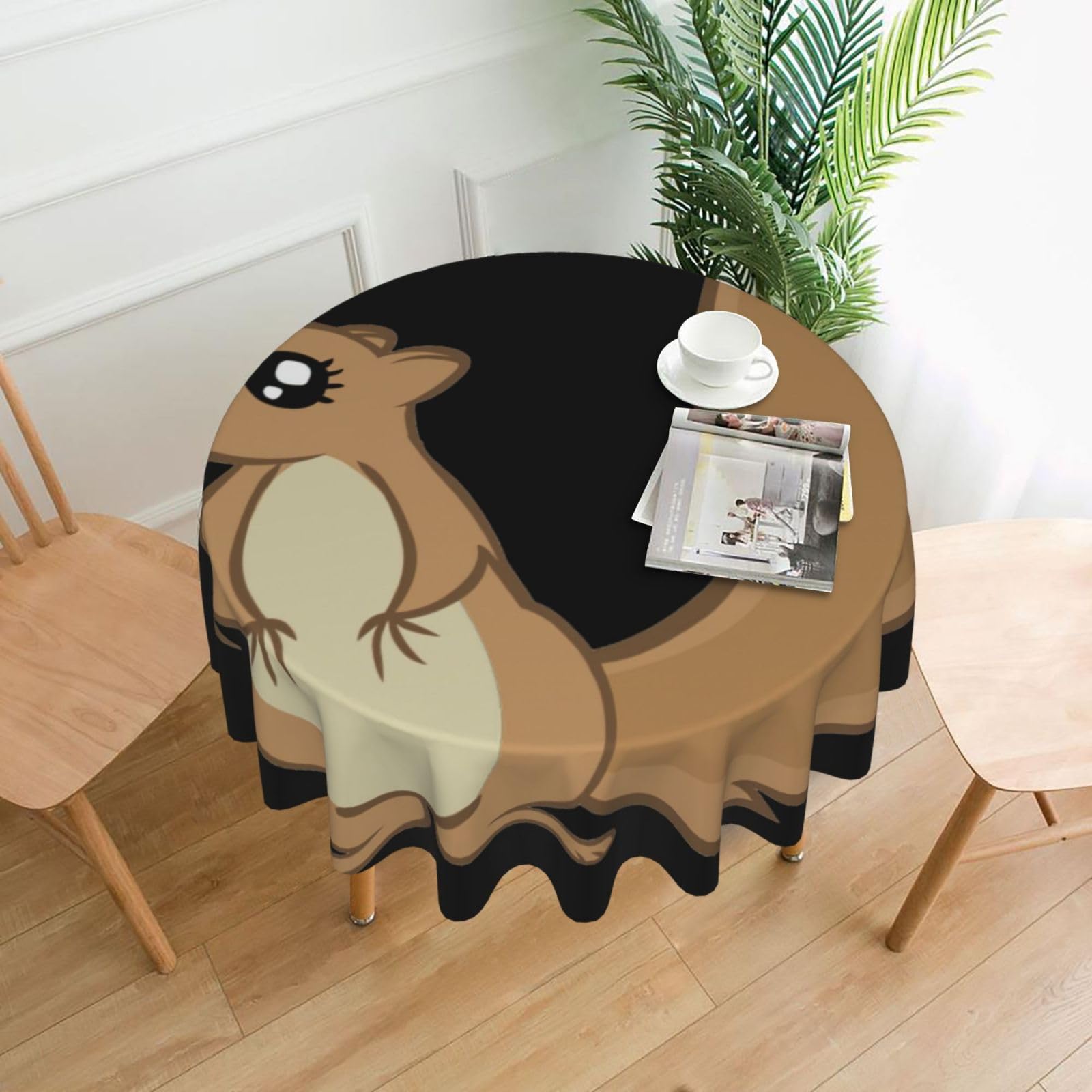 Uusnwaa Cartoon Squirrel Print Round Tablecloth 60 Inch, Stain Wrinkle Resistant Washable Polyester Table Cover For Kitchen Party