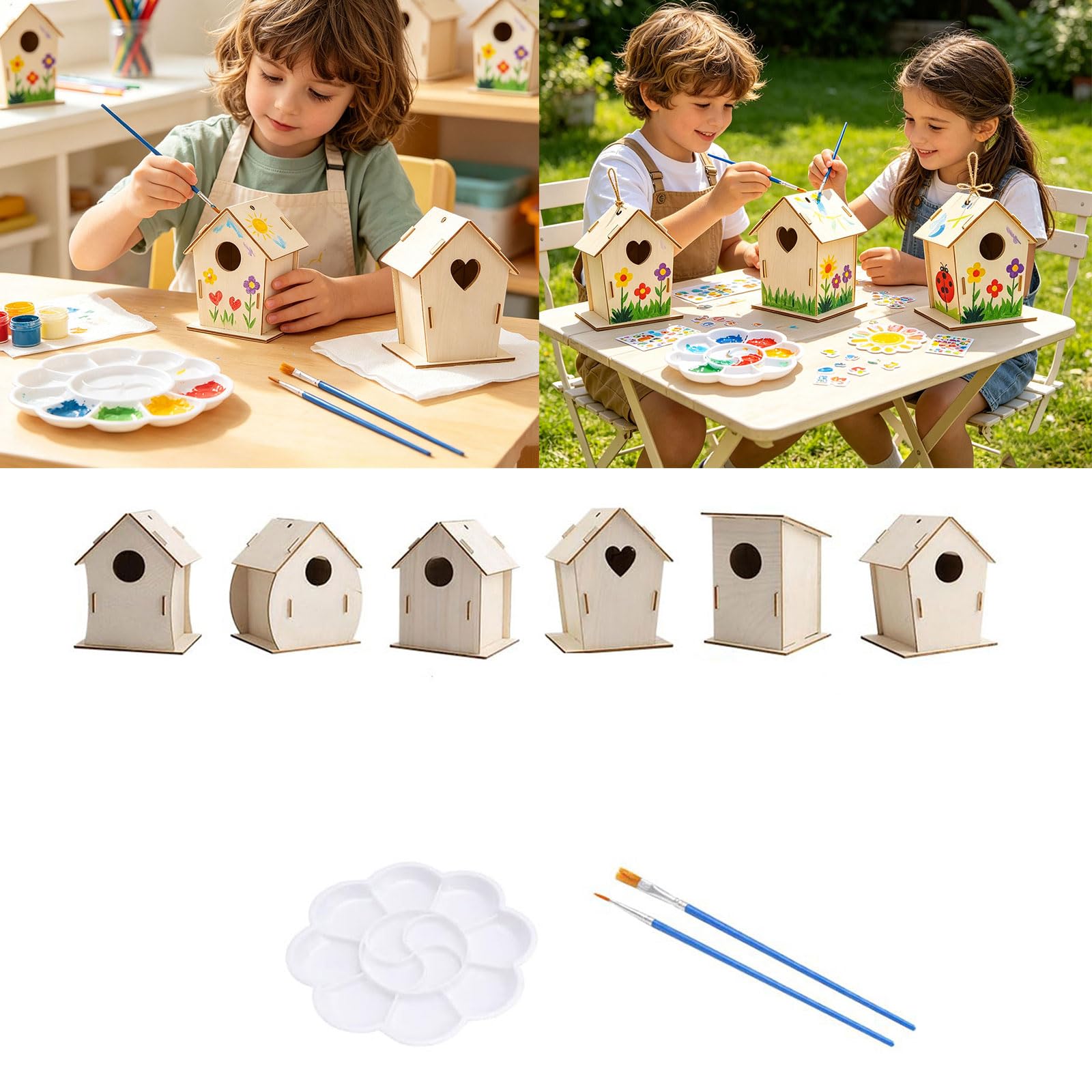 Juego de construcción de casa de pájaros de madera pintable, actividad