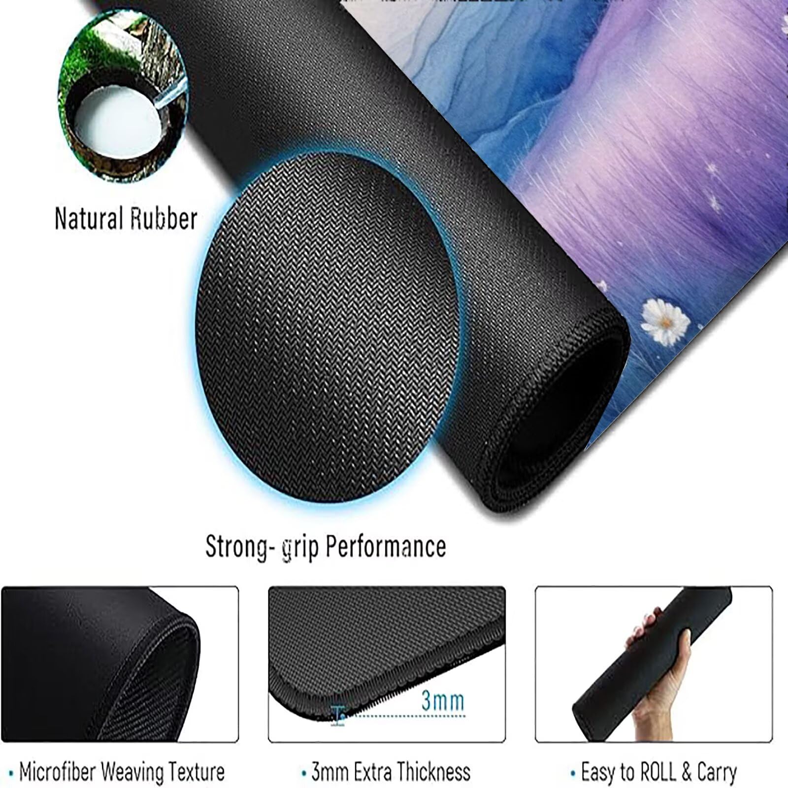 Podkładka pod mysz fioletowa XXL 1200 x 600 mm mata biurkowa kwiaty podkładka pod mysz jednoczęściowa gumowa podstawa antypoślizgowe krawędzie akcesoria biurowe praca szyta mysz do komputera biurowego