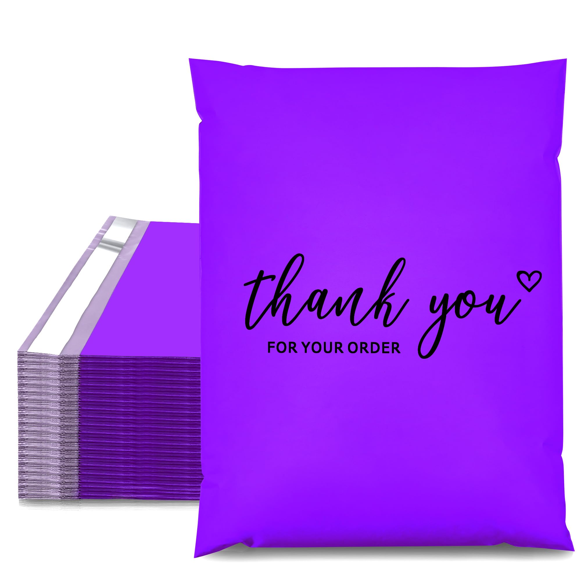 JinRuiKJ Thank You Poly Mailer, 25 x 30 cm, 100 szt., torby wysyłkowe na odzież, torby do pakowania dla małych firm, mocna przyczepność, wodoodporne i odporne na rozdarcie koperty pocztowe, fioletowe