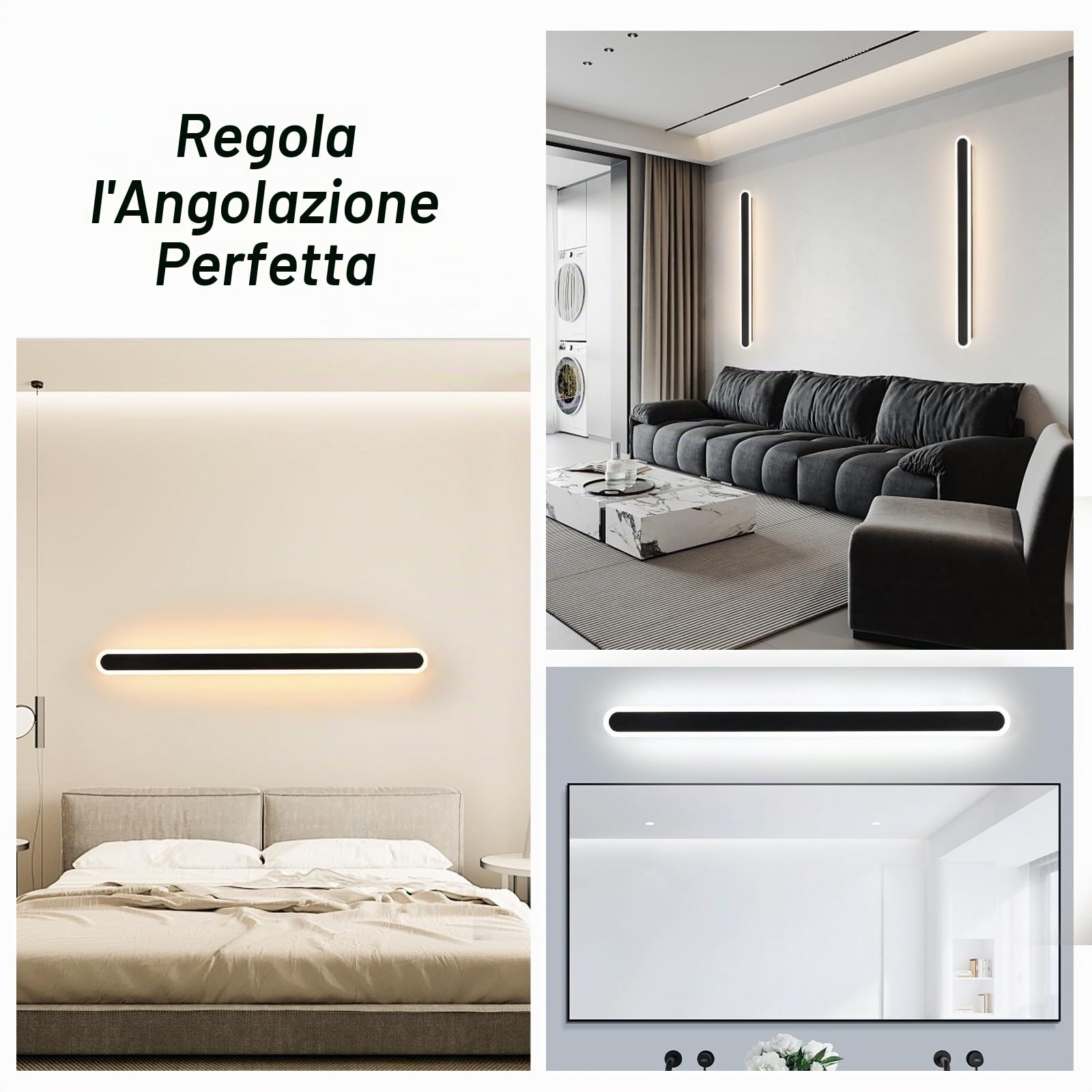 Applique da Parete Interno LED, 22W Lampada da Parete Dimmerabile con Telecomando e Funzione di Memoria, Moderno Lampada a Muro Camera da Letto Illuminazione per Soggiorno Corridoio Scale, Nero, 80CM