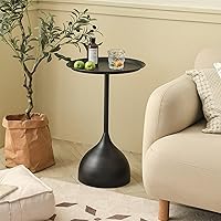 Vista 4 de Side Coffee Table Set, Living Room Small Round End Table, Metal Nesting Tables Pedestal Tables Sofa Side and Bedside Console Table, Matt Black