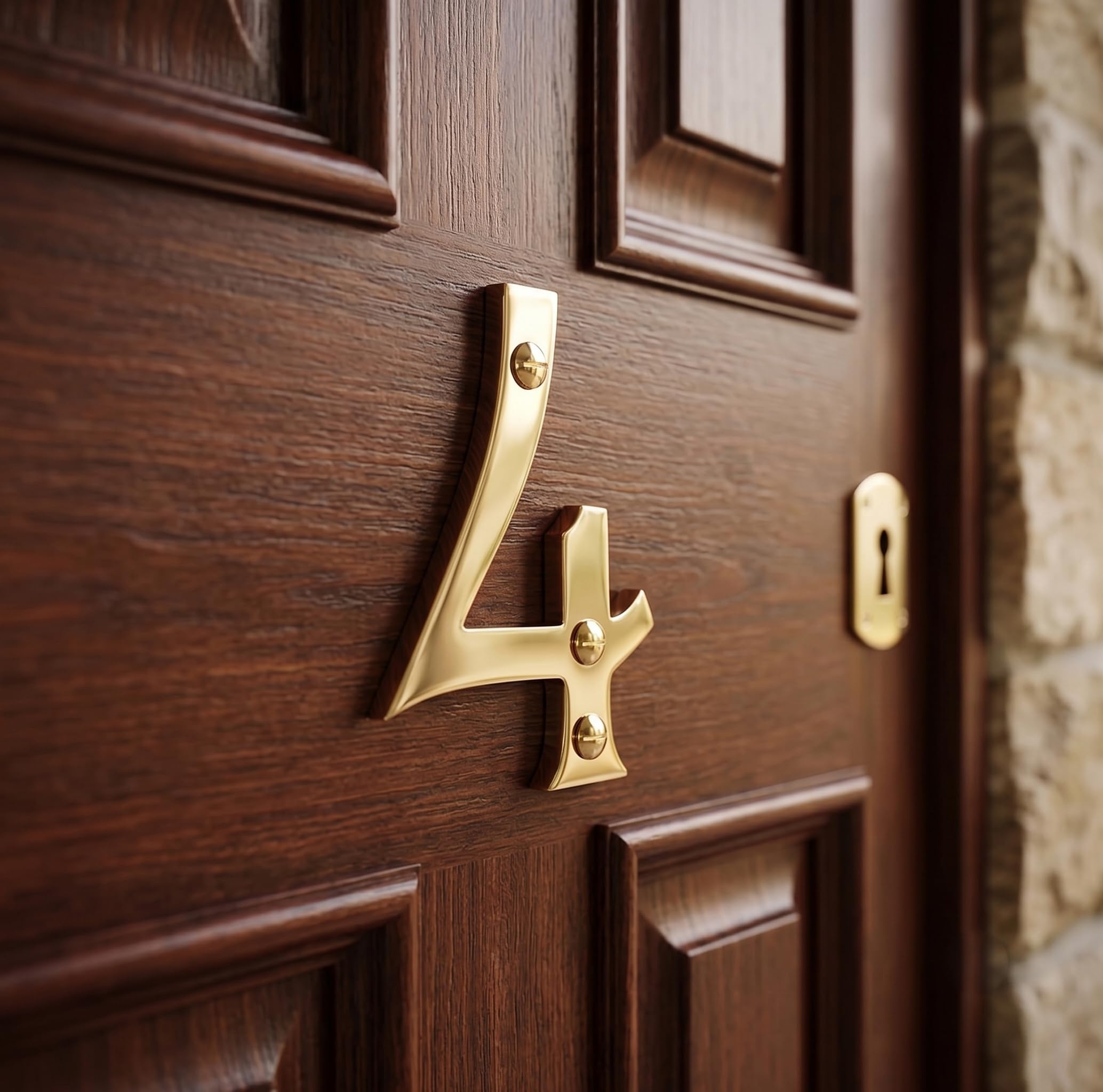 ESPLANADE Brass House Hotel Door Number 4 Inch - No 4 (Four)