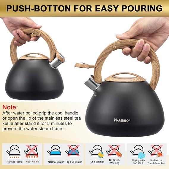 MARSKITOP Whistling Tea Kettle Black and 3QT Stock Pot