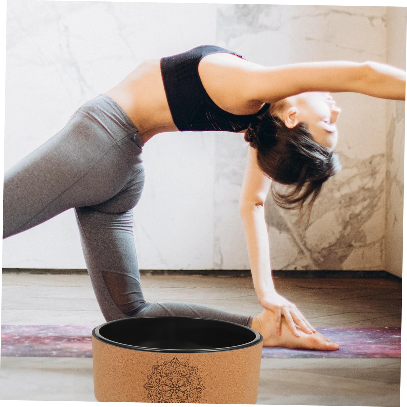 Veemoon Rueda de Yoga de Corcho Natural Antideslizante, 1 Pieza, Accesorio para Entrenamiento y Masaje de Espalda, Herramienta para Estiramientos, Pilates y Mejora Flexibilidad