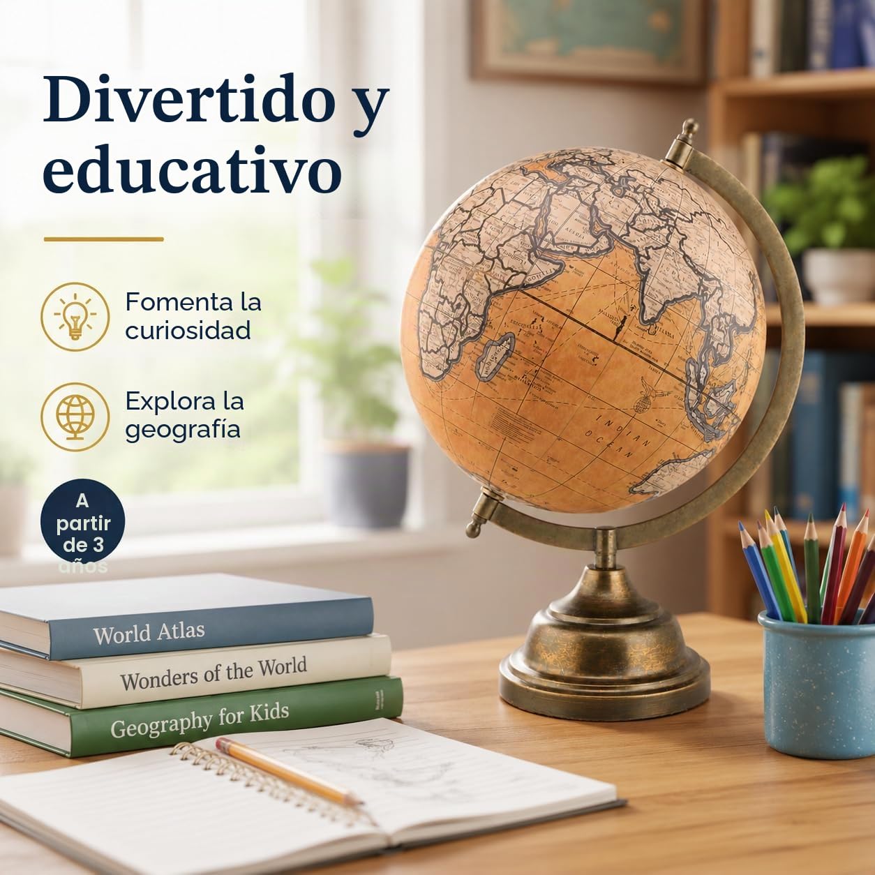 EXERZ Globo antiguo de 20 cm con base de metal, globo decorativo artesanal SI-7047 (20 cm)