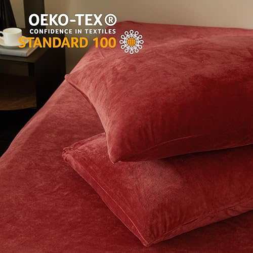 Miniatura 5 de SE SOFTEXLY Funda de edredón de terciopelo rojo tamaño King, funda de edredón de franela suave con cremallera, funda de edredón de terciopelo sedoso