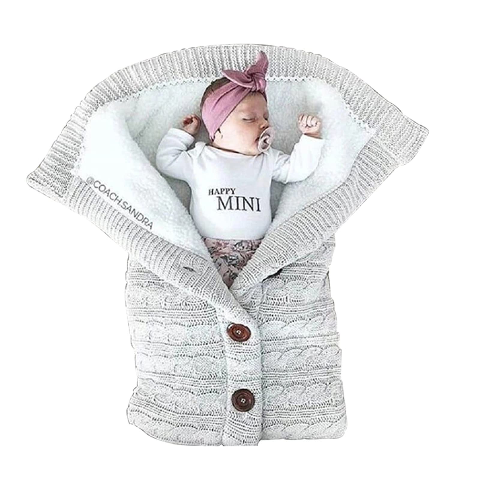 insular Warm Baby Sleeping Bag Envelope Winter Kid Sleepsack Footmuff Stroller Knitted Sleep Sack Newborn Knit Wool Swaddling Blanket (Black) — view 8
