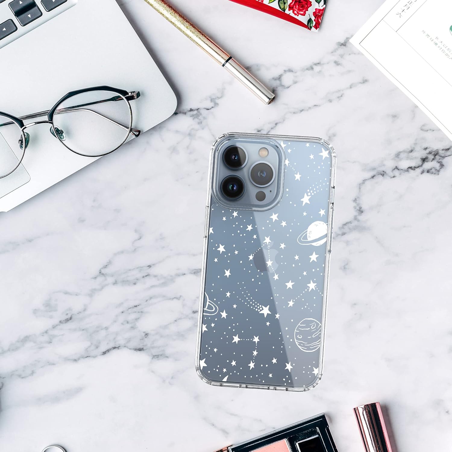 RANZ Compatible with iPhone 13 Pro Max Case, Anti-Scratch Shockproof Series Clear Hard PC+ TPU Bumper Protective Cover Case for iPhone 13 Pro Max (6.7") - Universe - Image 8