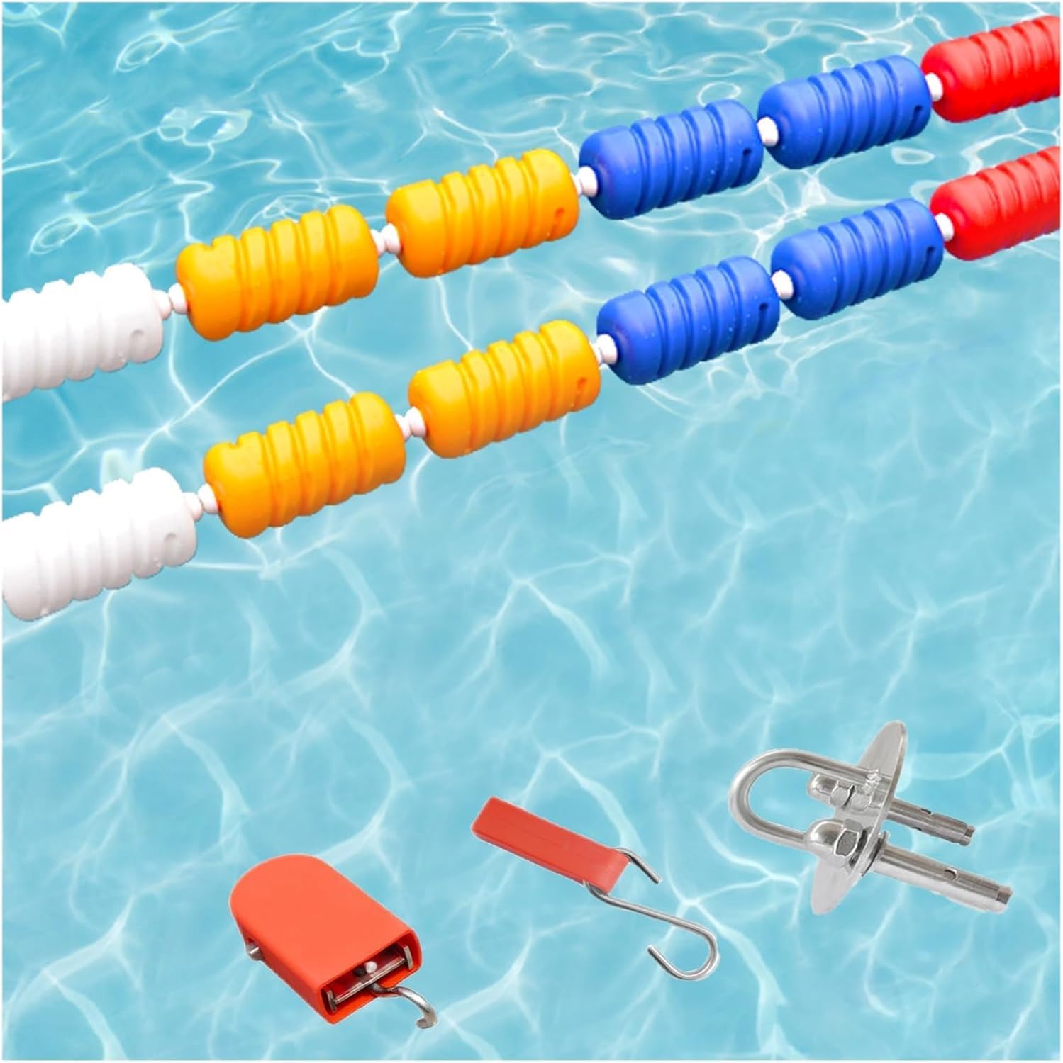 JKJZSALJ Pool Safety Hook Pool Lane Dividers, Spiral Safety Divider Rope Plastic Buoy Kit, Floating Safety Rope With Hook For Swimming Pool Beach,Nylon Rope,1m/3.3ft