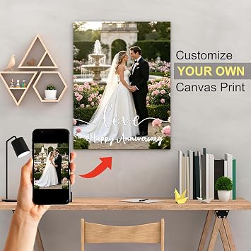 Personalized Anniversary Wedding Gift for Couple, Custom Canvas Prints with Your Photos, Watercolor Portrait Wall Art Customized Picture Gifts for Husband Wife Boyfriend Girlfriend