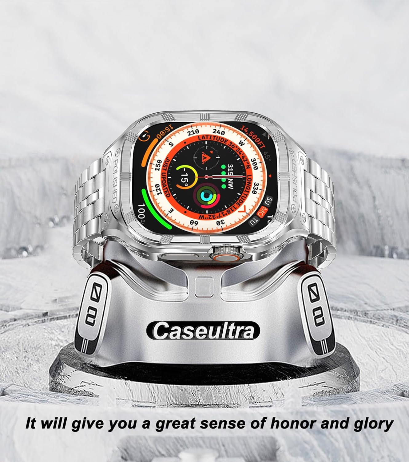 Caseultra Stainless Steel Band With Case Compatible for Apple Watch Ultra 2 Band/Apple Watch Band Ultra 49mm 45mm 44mm 42mm,Rugged Metal iWatch Ultra/Ultra 2 Case,Militry Protective Bumper Cover for Men