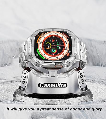 Miniatura 6 de Caseultra Caja de acero inoxidable con correa para Apple Watch Band de 1.772 in 1.732 in 1.654 in, funda metálica resistente para Apple Watch y