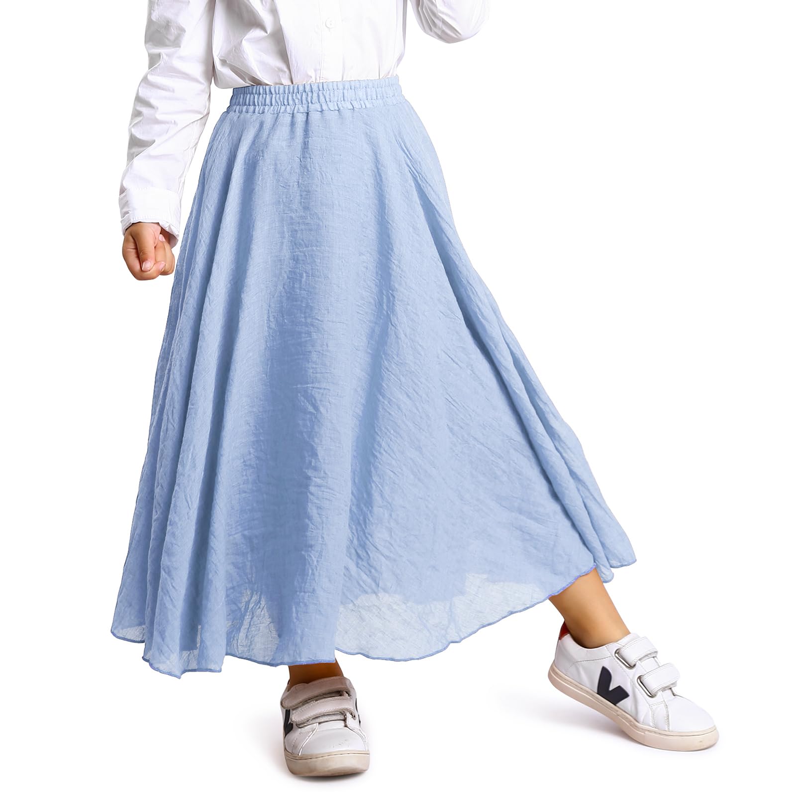 Aeslech Jupes longues en coton pour petites filles, jupe fluide style bohème