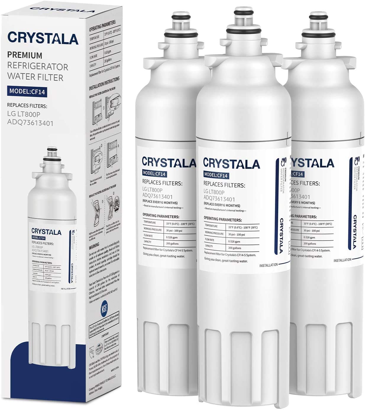 Crystala Filters Compatible with GE XWF Water Filter, Replacement for GE SmartWater Refrigerator Water Filter, (5 PACK)