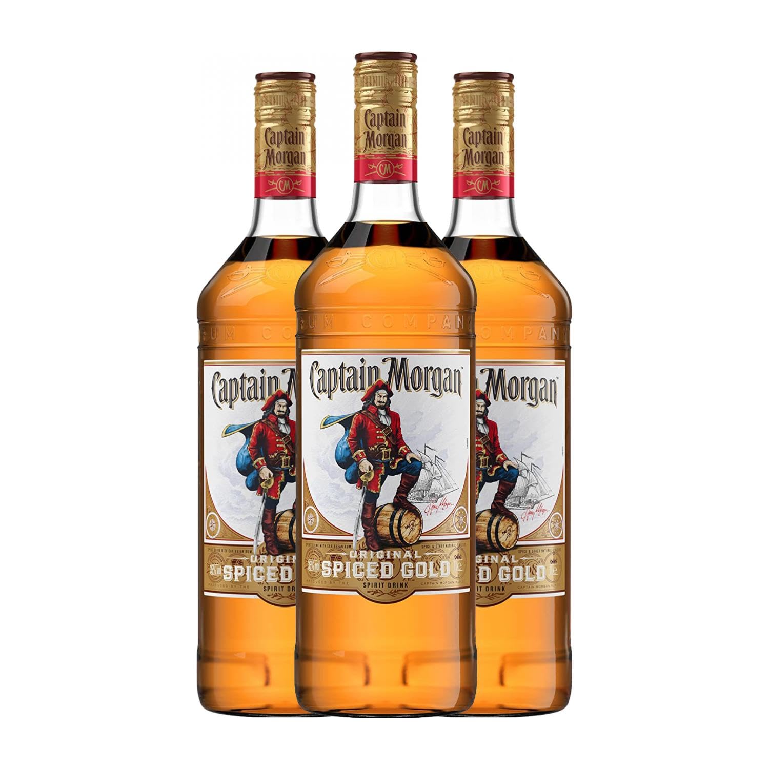 Ron Captain Morgan Spiced Gold Botella Misil 1 L (Caja de 3 Botella Misil de 1 L)