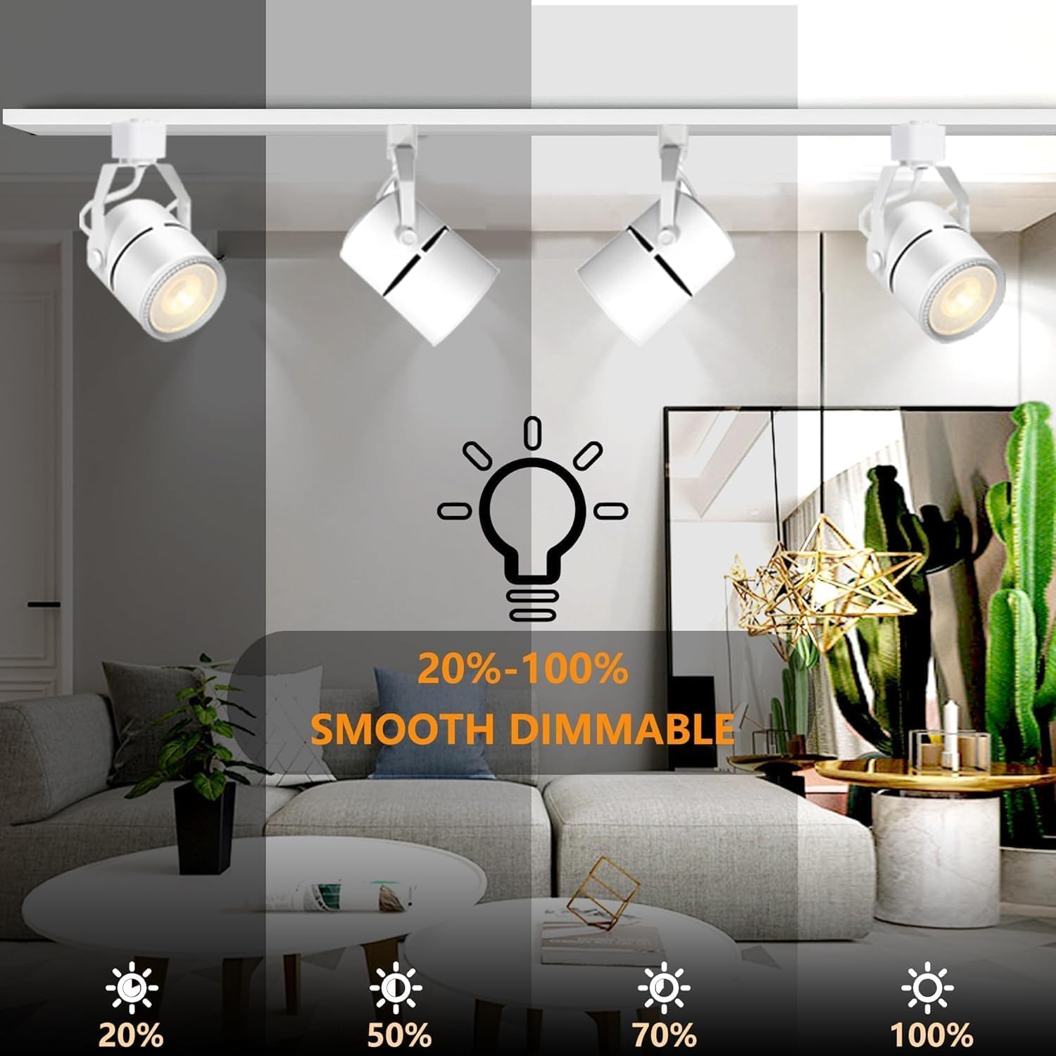 White Track Lighting Heads Kit, PAR20 Dimmable H Type Track Lights Heads with 26.24Ft(3.28*8) H Type Track Light Rails 4000K Natural Light LED Ceiling Spotlight Fixture, Replaceable Par20 Bulb