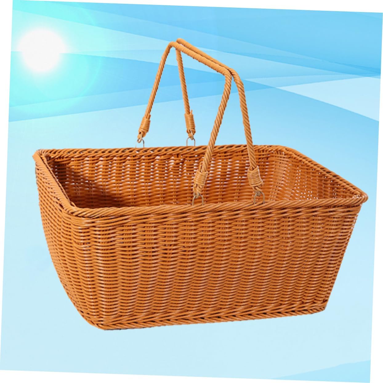 Amosfun 1pc Simulated Rattan Woven Basket Practical Decorative Snack Storage Basket for Home Picnic and Parties Light Versatile Design for Vegetables and Flowers