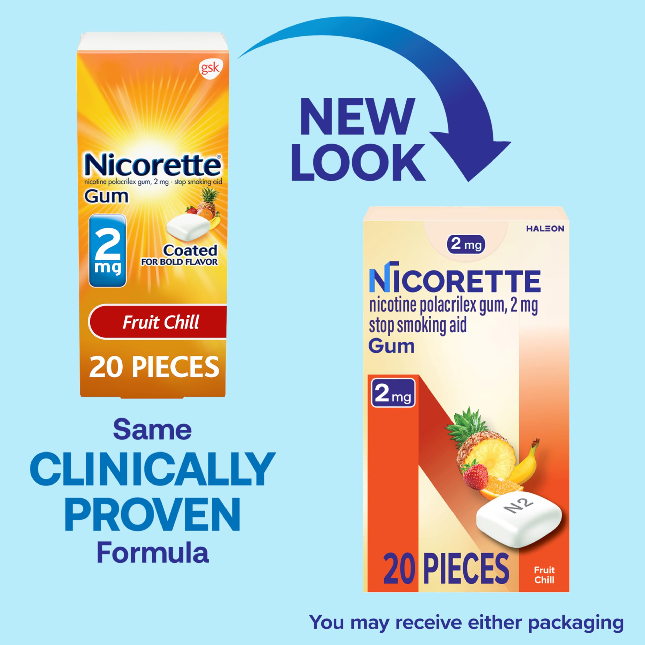 Nicorette Coated Nicotine Gum To Stop Smoking, 2 Mg, Fruit Chill - 100 Ct
