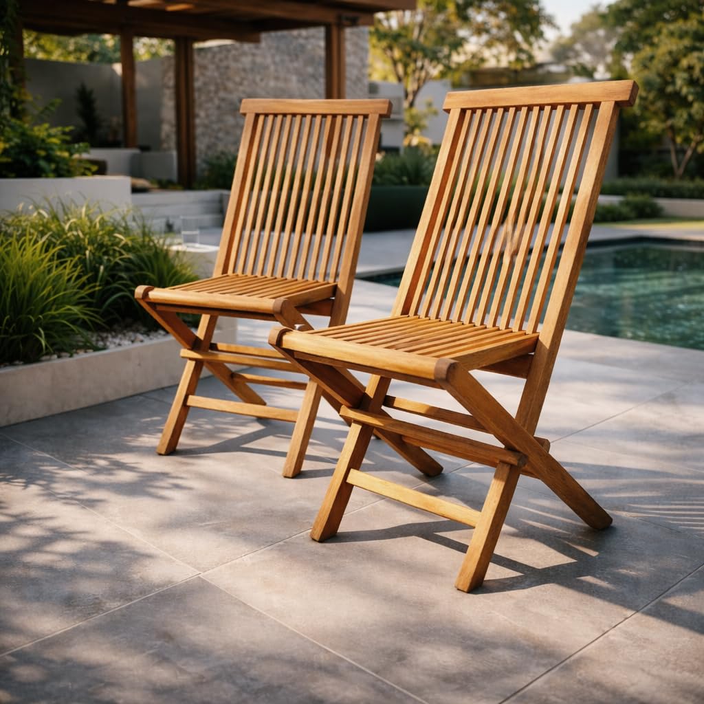 Set di 2 Sedie Pieghevoli Pinta in Legno Teak | Poltrone di Design, Resistenti per Giardino, Terrazza e Balcone | Certificato FSC (Pinta, Senza Cuscino)