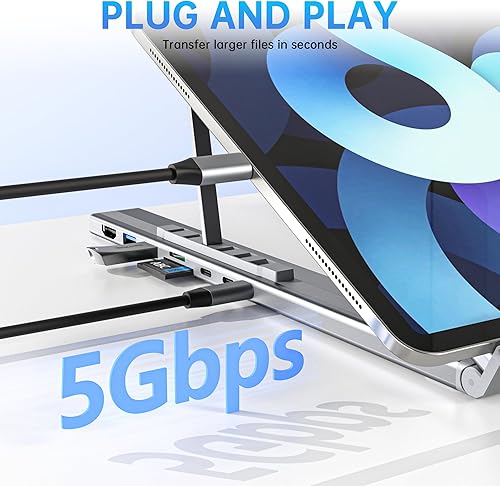 Miniatura 4 de Soporte de estación de acoplamiento para laptop, 8 en 1 USB C Hub HDMI portátil con puertos USB, adaptador multipuerto USB C, estación de