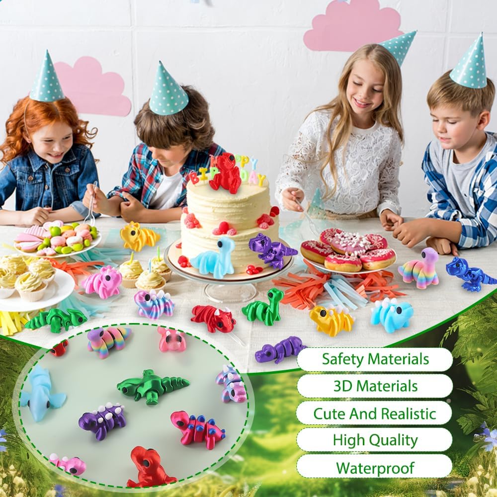 JOICEE 24 Pcs 3D Printed Dinosaur Animals Set, Mini Animals 3D Figurines Toys Set Cute Articulated Flexible Fidget Toys for Party Favors Birthday Rewards Desk Pets Office Home Decor - Image 5