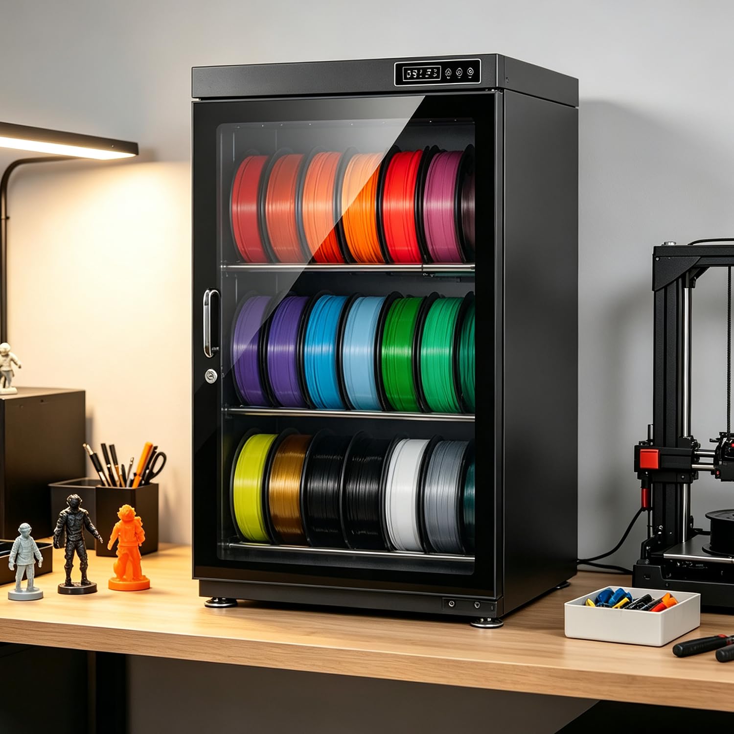 Armario Desecador Para Filamentos De Impresora 3D, 2/3 Niveles 115L | Control Automático De Humedad (15%-60%),Capacidad Para 10-12/15-21 Bobinas, Para Filamentos Pla Y Abs De Impresión 3D