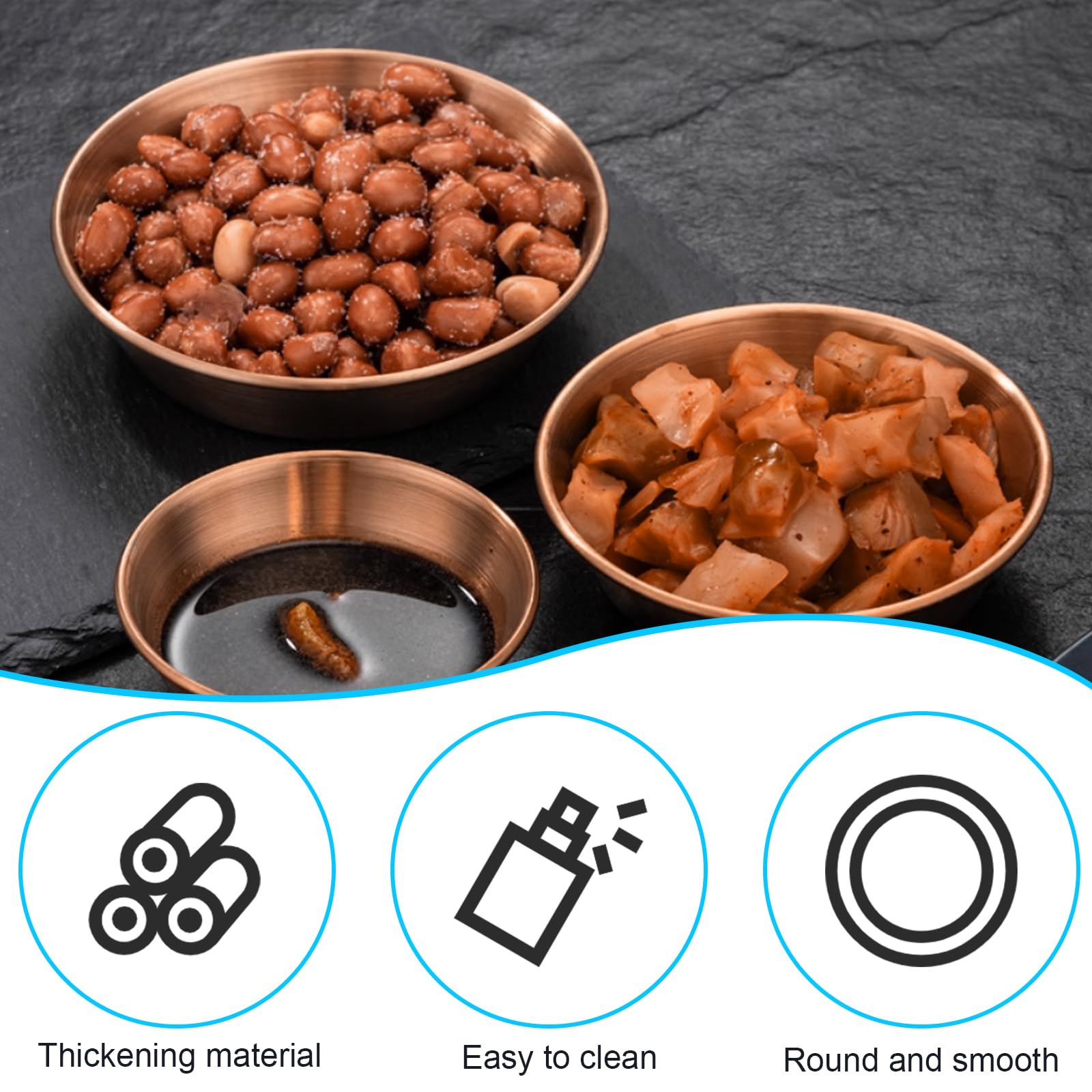 8 Ciotoline Dorate Per Salse In Acciaio Inox - HOMURY Set Di Mini Ciotole Per Sushi, Snack E Condimenti - 8.2cm X 2.7cm