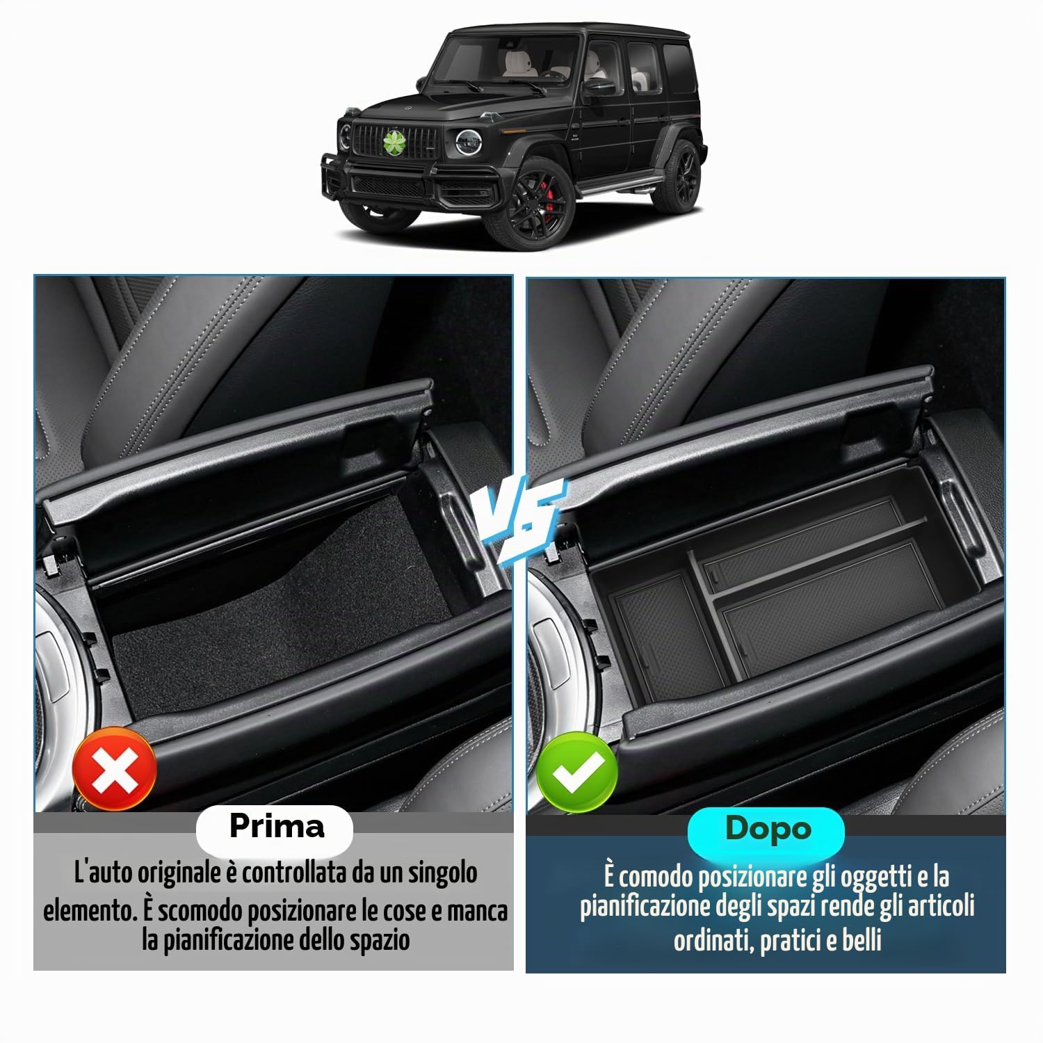 Ruiya per Mercedes-Benz Classe G G500 G350 W463 W464 2019-2025 2026 Console Centrale Portaoggetti, Organizer da Braccioli per Console Centrale Braccioli Contenitore Portaoggetti Classe G Accessori