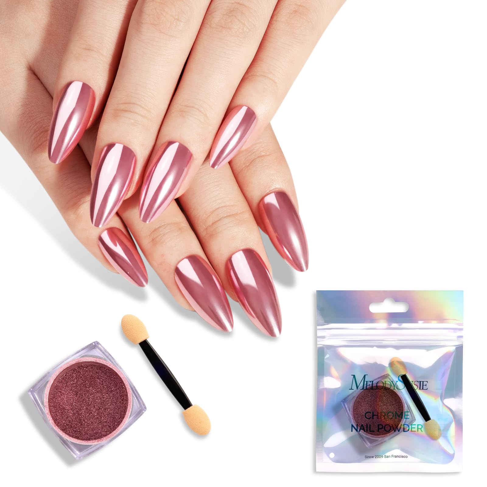MelodySusie Pink Chrome Nail Powder for Gel Nails