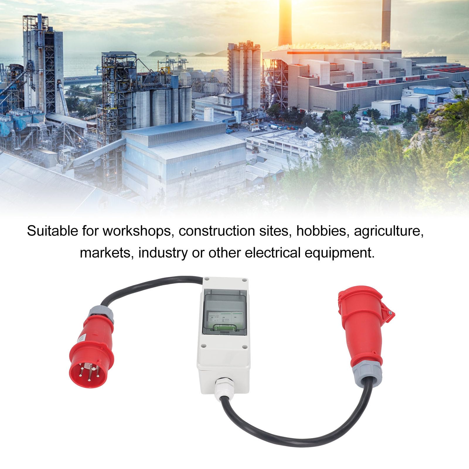 SIXRUN Adattatore CEE Adattatore di Alimentazione CEE in Gomma Rame ABS 16A 5 Pin 2,5 mm² con Interruttore Automatico 400 V 3P IP44 per Campeggio, Officina, Cantiere, Uso Commerciale