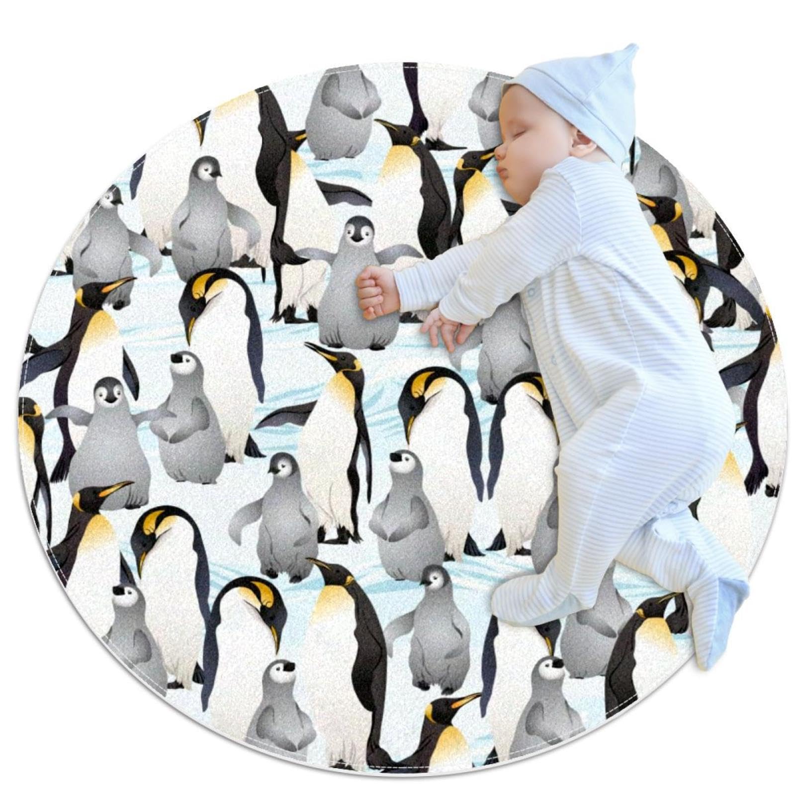 Tapis de salle de bain pingouin rond 1m antidérapant chambre enfant