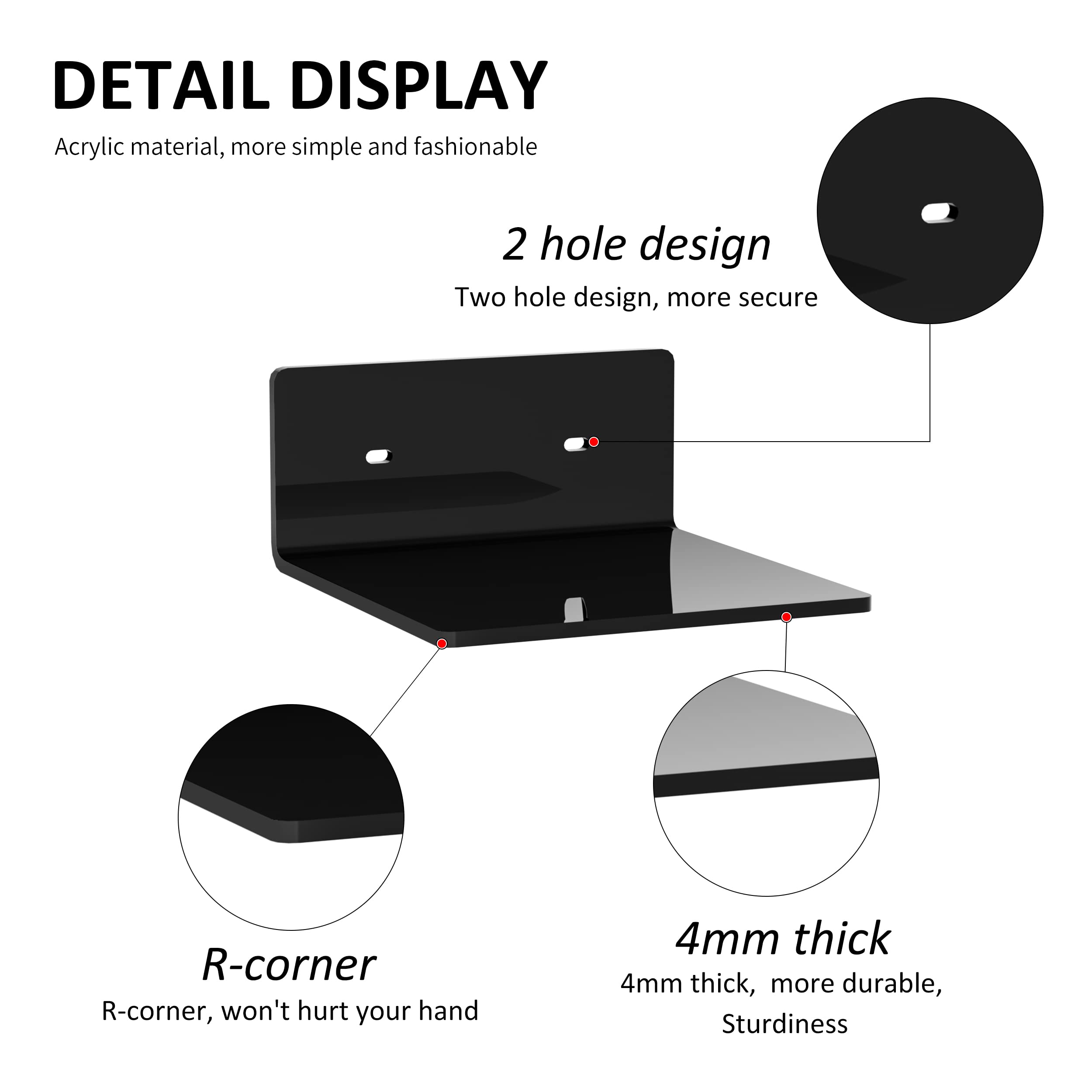 Sezanrpt 6 Inches Small Black Wall Shelves Set of 2, Wall Mounted Display Shelf Rack for Bedroom Living Room, Smart Speaker - Image 4
