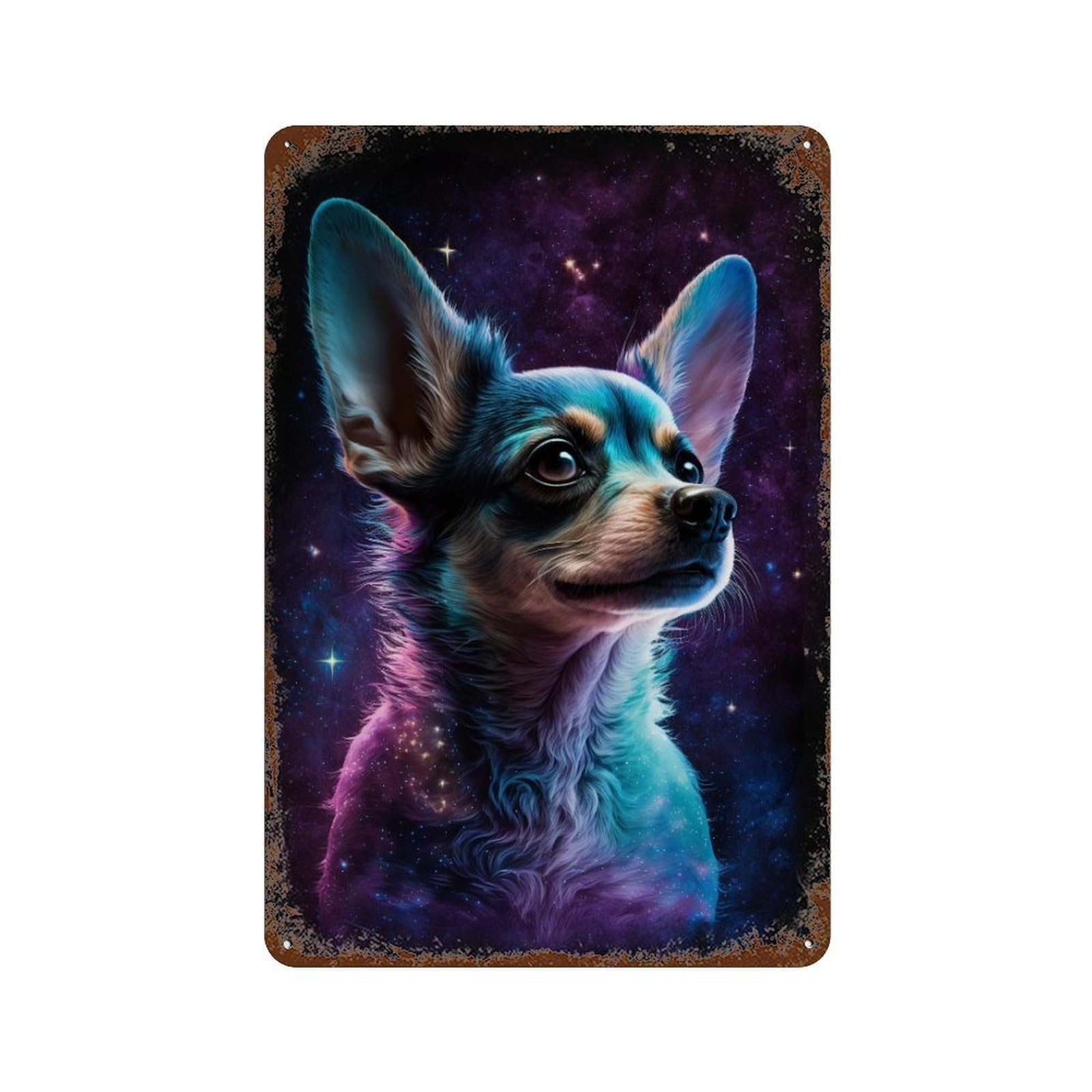 Cosmic Chihuahua Portrait-6 11.8"x7.9" Retro Metal Sign, Vintage Wall Decor for Garage, Bar And Workshop Decor