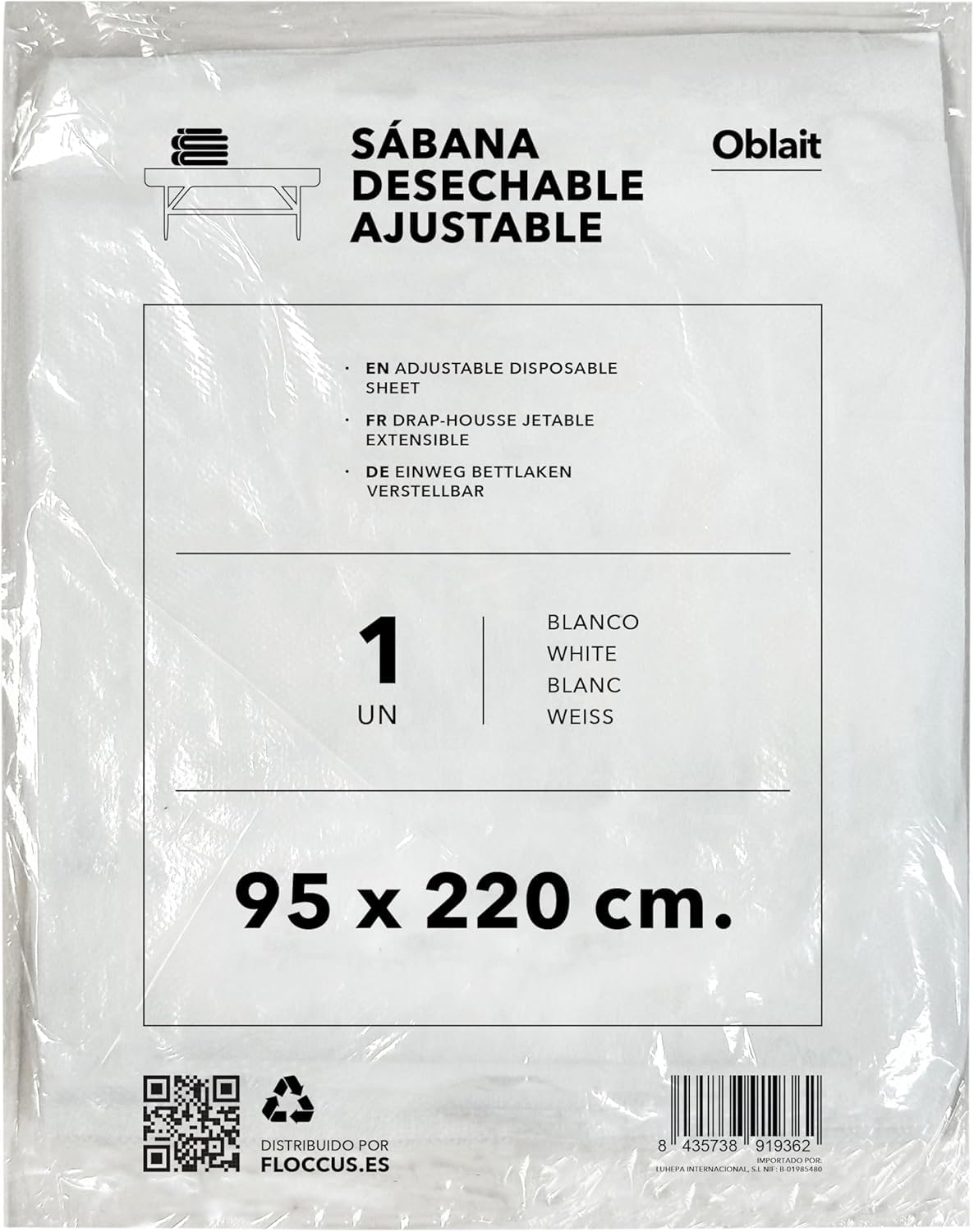 Sábana Desechable SMS Ajustable 95x220 cm | Pack de sábanas desechables para camilla (10 unidades)