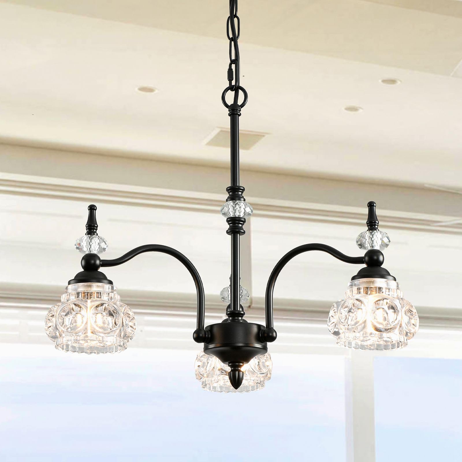 Black Chandelier, 3-Light Crystal Chandeliers for Dining Room, Farmhouse Dining Room Light Fixture, Dining Room Light Fixtures Over Table, Modern
