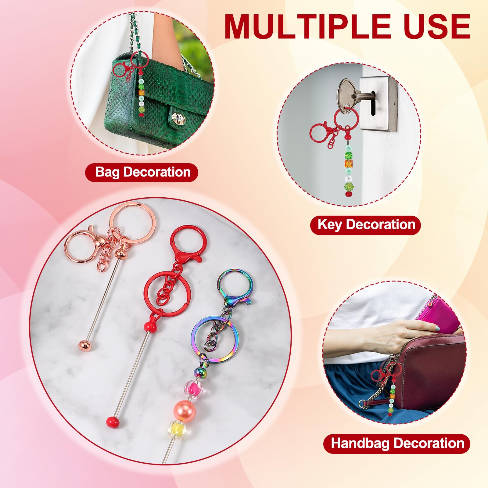 PATIKIL 24 Pezzi Barrette Portachiavi Con Perline, Kit Di Forniture All'ingrosso Creare Portachiavi Con Perline In Metallo Con Gancio Aragosta Pendenti Artigianato Fai Da Te.