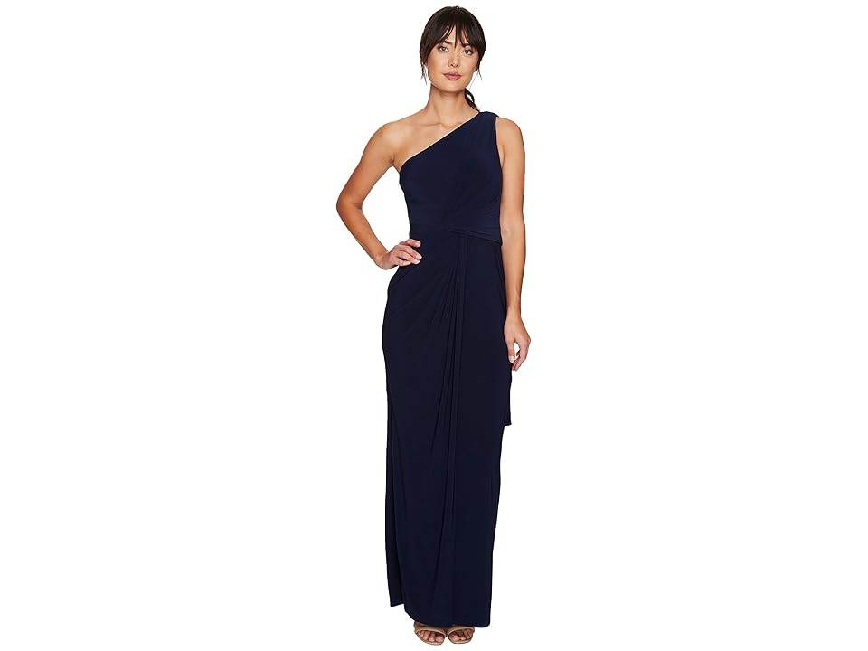 

Adrianna Papell One Shoulder Jersey Draped Halter Gown (Midnight) Women's Dress