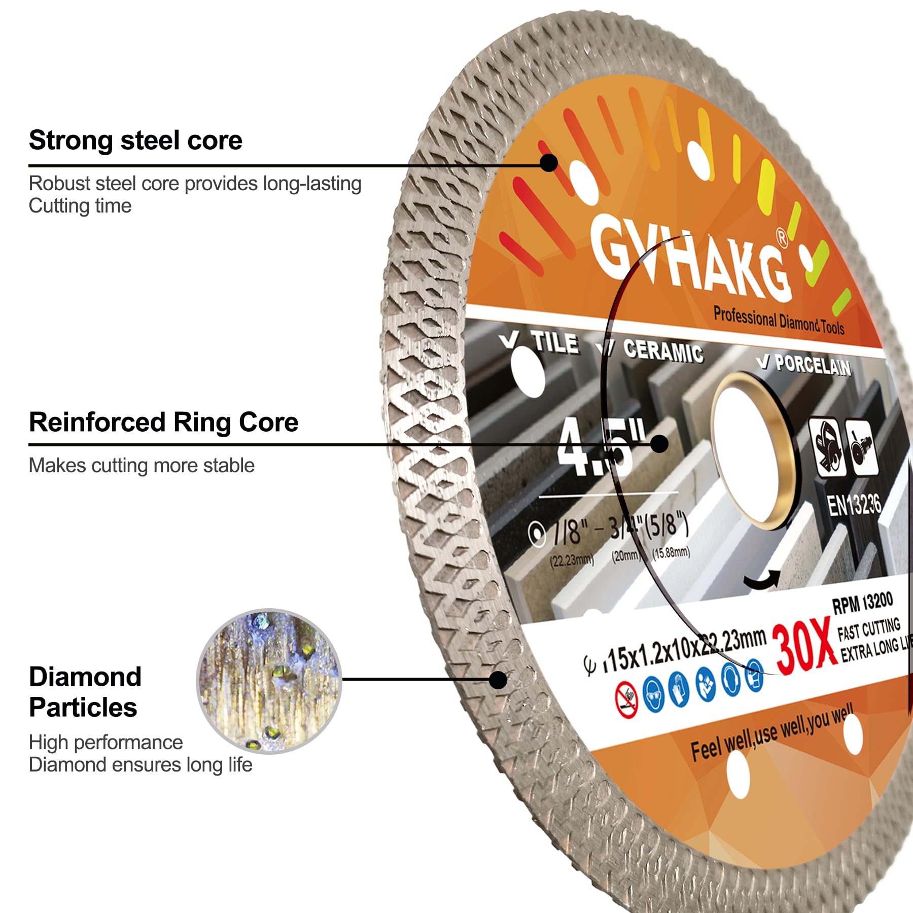 GVHAKG 3 Pack 115mm Diamond Cutting Discs, Super Thin Diamond Blade for Cutting Porcelain Tiles Ceramics Granite Marble (115x22.23mm) - Image 4