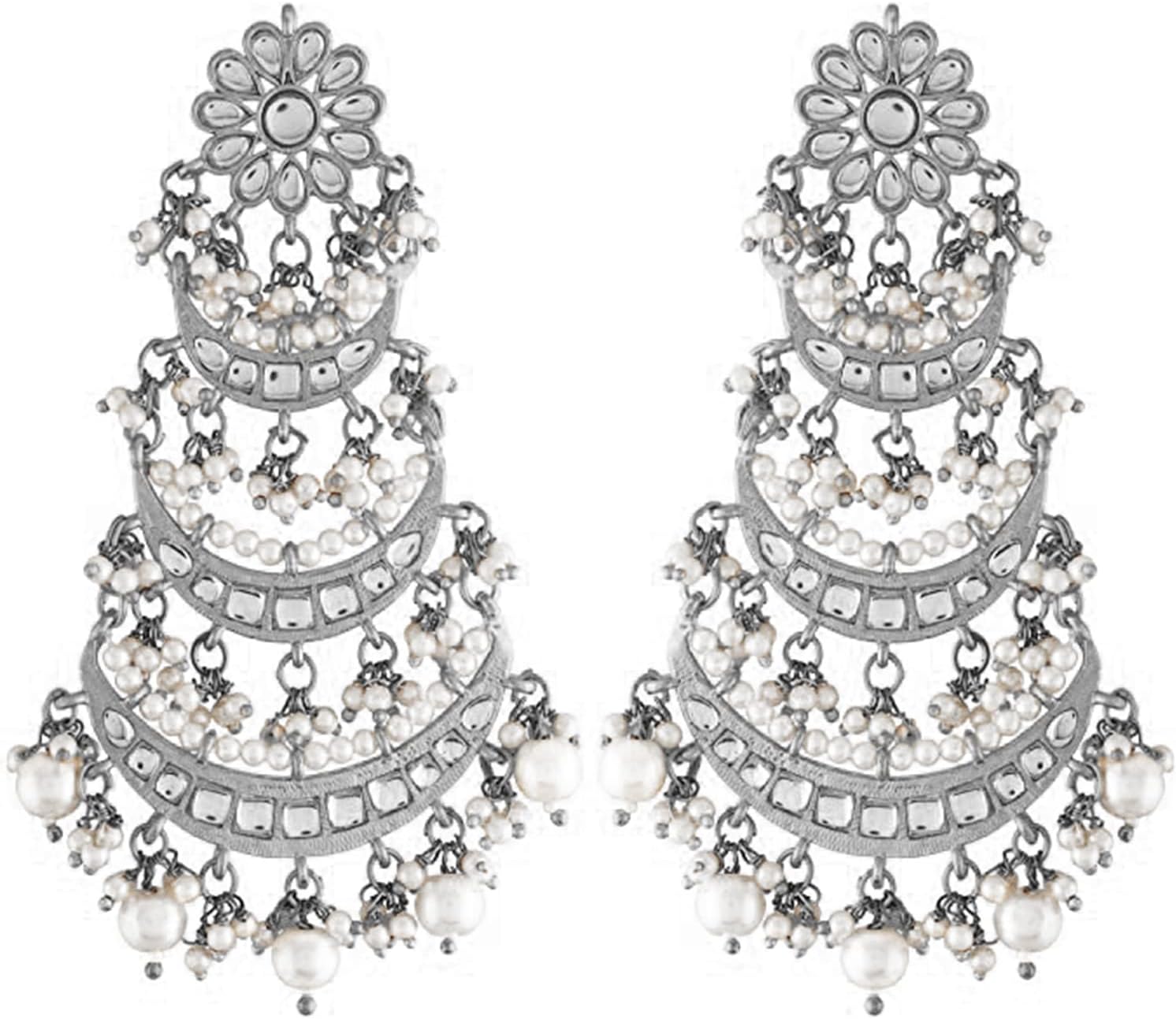 Aheli Gold Plated Long Chandbali Copper Green Dangle Earrings Glided with Kundan & Pearls Gift for Women